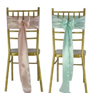 Telai (10 pezzi/50 pezzi/100 pezzi) Telaio per sedia in raso Decorazione per festa di nozze Nastro Fiocco Cravatte Ristorante Natale Compleanno Baby Shower Sash