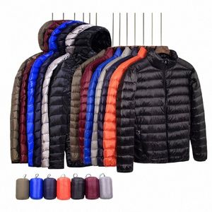 1pcs Autumn Winter Light Down Jacket Men's Fi Hooded Short Large Ultra-thin Lightweight Youth Slim Coat Down Jackets j9Xi#