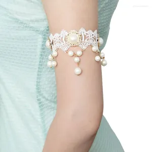 Charm armband kvinnor lady handgjorda dans brud bröllop gotiska armband armband armlet blommor vit spets faux pärlpärlor dropparmband