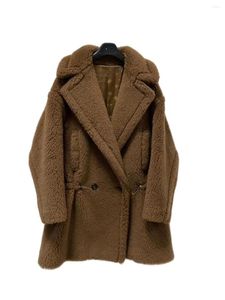 Kvinnors päls 2024 Autumn Alpaca Coat Women Midlängd nallebjörn Kvinna Vinterlös tobaks ullfärg Fashion Casual Max