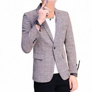 Four Seass взрывной темперамент клетчатый маленький костюм корейский Fi Trend тонкий молодежный бизнес повседневные мужские пиджаки куртка пальто E8ks #