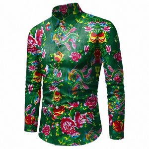 fi Camisas masculinas florais manga LG Plus Size M ~ 5XL 6XL 7XL 8XL fr camisa masculina preto branco vermelho azul camisa masculina i1hS #