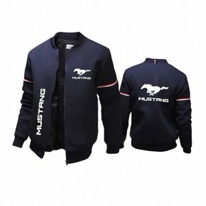 Busin Herren-Reißverschlussjacke, hochwertiges neues Sweatshirt, Mustang-Auto-Logo-Druck, hochwertige Baumwolle, Y2K-Streetwear-Baseballjacke n24P #