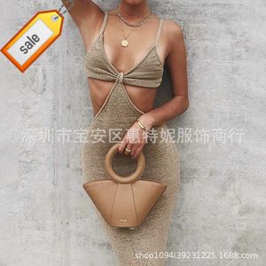 2021 Spring/summer Womens Sexy Nightclub Party Bag Hip Tight Holiday Knit Off Back Dress with Hanging Strap