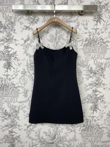 Casual Dresses 2024SS Summer Luxury High Qualiy Diamonds Bow Sleeveless Black Fashion 65% Wool Dress For Lady Rmsx 1.08