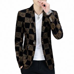 Luksusowy druk w stylu vintage Men Blazers Busin swobodna kurtka marynarska Slim Social Wedding Groom Blazer Masculino Streetwear Men Odzież N91U#