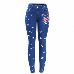 2108 Youax Floral Painted Jeans With Embroidery Fr Women Stretchy Denim Pants Trousers For Woman Skinny Jeans h2wf#