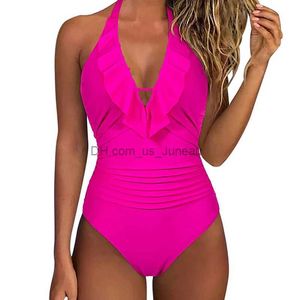 Kobiety stroje kąpielowe 2023 Kobiety stroje kąpielowe solidny kantar One Piece Monokini żeńskie kostium kąpielowe DP V Bodysuit Lady Bra Bathing garnitury plażowe T240328