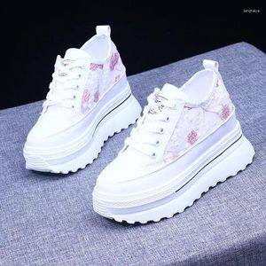 Casual Shoes Women's Vulcanize Autumn White Chunky Sneakers For Woman 8cm Hidden Heel 2024 High Heels Female Platform