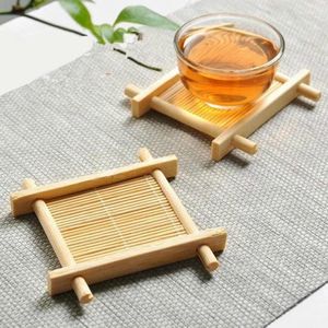TEA TRAYS Saucers Coasters Kungfu Set Bamboo Woven Square Well Well Well Cups Ceremony Accessories Wholesale Vicory