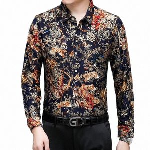 Luxury Gold FRS Big Size Blue Elastic Gents Casual Shirts Fancy Clothes For Mens Fi Social Club Party Wear Baroque O1in#