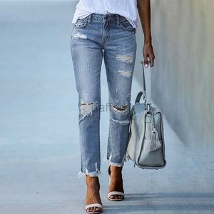 Women's Jeans Button Womens Raw Edge Pencil Jeans Spring And Summer FashionCat Beard Womens Denim Trousers Mid-length Slim Stretch Jeans 24328