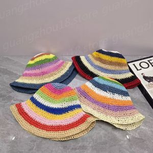 Fashion Designer Women's Bucket Hats Summer Colorful Woven Caps with Color Blocking Beach Hats 26811 27658