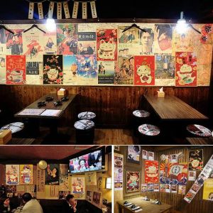 Stickers Japanese Style Lucky Cat Kraft Paper Poster Izakaya Sushi Restaurant Retro Soft Decoration Decorative Painting