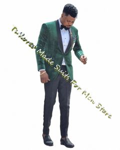 Verde scuro Veet Slim aderente monopetto maschile Blazer Set 2 pezzi Autunno Inverno formale Ocn elegante Dres Groom Wear s3km #