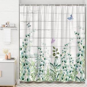 Tende da doccia Tenda floreale acquerello Verdi primaverili Botanica Farfalla Libellula Colibrì Fattoria Casa Bagno Decorativo