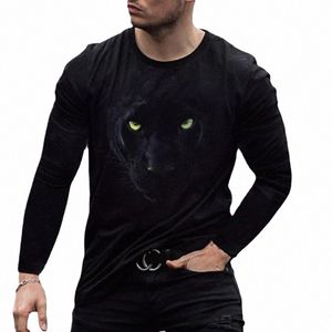 Spring Autumn Black Panther 3D Tryckt hip-hop LG Sleeve T-shirt män Lossa fi runda hals tees toppar män t shirt kläder r4cx#