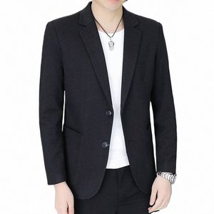 2024 Nya mäns solida färg gentleman smal fi casual blazer alla matchar brittisk stil andningsbar ungdom fi stilig kostym 10nt#