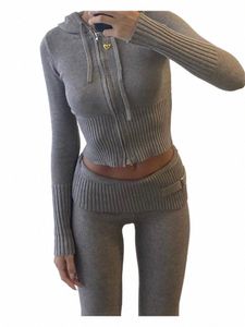 Tossy Knit Fi 2 Piece-Set Calças Hoodie Treino Mulheres Crop Top Malhas E Calças Femininas Define Calças Femininas Outfits Z1vr #