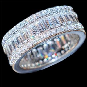 Luxury 10kt White Gold Filled Square Pave Seting Full Simulated Diamond CZ Gemstone Rings smycken Cocktail Wedding Band Ring för 233e