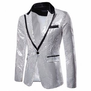 Giacca da uomo decorata lucida con nastro dorato per uomo Night Club Graduati Abito da uomo Blazer Homme Costume da palco per cantante H64n #