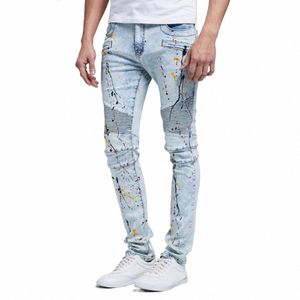 2016 män jeans design fi biker runway hiphop smala jeans för män Cott god kvalitet motorcykel jeans blå svart y2051 o2qz#