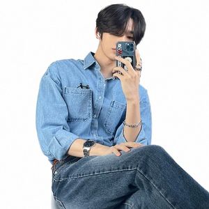 2024 Spring Clothing Men's Denim LG-ärmad fickskjorta Casual koreansk Turned Butt Streetwear Luxury Big Size Stylish H2CN#