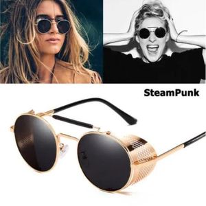 Vintage Retro Round Metal Solglasögon Steampunk Style Sidan Mesh Brand Designer Glasses Oculos de Sol Shades UV Protection 8 Färger