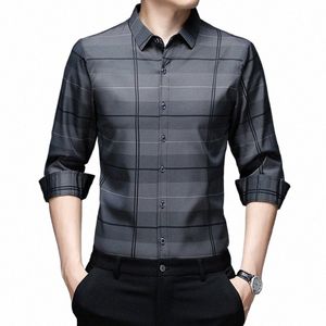 Primavera outono xadrez polo camisa masculina manga lg camisas casuais fi busin camisas masculinas formais top m2pE #