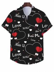 남성용 빈티지 남자 셔츠 3D 편지 사랑 인쇄 짧은 슬리브 탑 여름 캐주얼 대형 의류 발렌타인 데이 선물 탑 Z2HW#