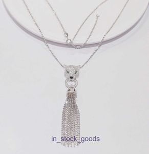 Topp lyxig fin designer smycken sterling silver leopard huvud tofs halsband kvinnors mångsidiga och överdrivna design tröja kedja original 1to1 med riktig logotyp