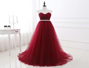 100 Real Image 2019 Abiti da sera in tulle bordeaux Collo a cuore Tulle con perline Abiti da cerimonia firmati con lunghezza al pavimento Par1410445