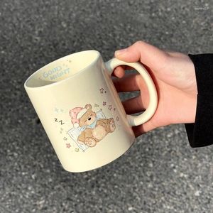 Mugs Kawaii Ins Milk Coffee Mug Cute Good Night Bear Ceramic Cartoon Office Drinking Glasses Cafe Afternoon Tea Cup Birthday Gift