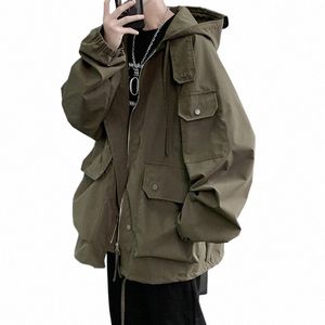 Japonia w stylu jesienna zimowa kurtka ładunkowa mężczyźni muti-kupki Wysokiej jakości kurtki zamki z kapturem streetwear jacktes men n7fz#