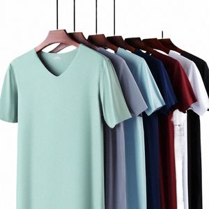 2023 Yaz Erkek Tişörtü Katı Sıradan Tees Üstler V Yastık Giysileri Temel Seaml Gömlek Konforlu Kısa Kollu T-Shirt İç çamaşırı 16fk#
