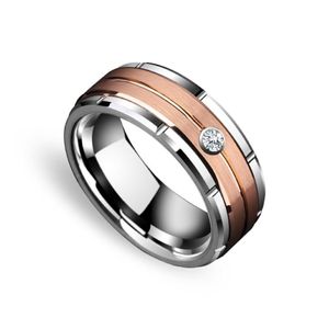 Çiftler için 8mm Tungsten Bant satan alyans gül-altın kaplama fırçalanmış Beyaz kübik zirkonya taş 6-13weddin253h