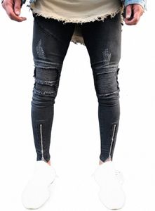 Tornozelo Zipper Rasgado Mens Jeans Ceia Preto Skinny Biker Jeans Homens Distred Slim Famosa Marca Jeans Masculino de Alta Qualidade D5hV #