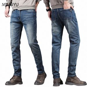 2024 Varumärkesklädcyklist Jeans Men Streetwear LG Slim Denim Pant Skinny Mid midja lätt elastisk stugabyxor Male 27-36 C4EC#