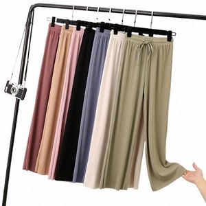 donne Lg pantaloni 2024 primavera estate dritto Lg elastico in vita gamba larga donne lg pantaloni casual morbido pantaloni a maglia o8JM #