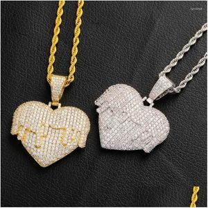 Pendant Necklaces Hip Hop Cubic Zirconia Paved Bling Iced Out Melting Heart Lover Pendants Necklace For Women Men Rapper Jewelry Drop Otjyq