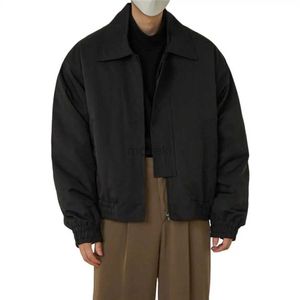 Jaqueta masculina de couro sintético com fecho de zíper, mangas compridas, casual, curta, uso diário, poliéster, gola de lapela sólida, casaco masculino para exterior 240330