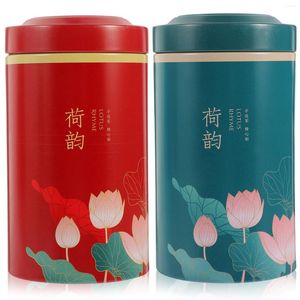 Storage Bottles 2 Pcs Tea Airtight Can Household Container Home Canister Metal With Lid Coffee Jar Tinplate