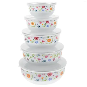 Наборы наборов посуды эмали сохранение чаши для смешивания мисок крышки для лапши -холодильники контейнеры кухня салат глубокая детская паста