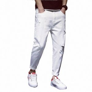 Rasgado Branco Denim Distred Mens Calças Cowboy Holes Black Fi Plus Size 42 40 38 Calças de comprimento no tornozelo Big Loose Jeans F6Vx #