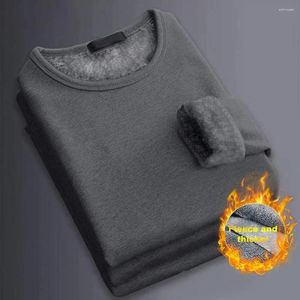 Mäns sömnkläder män termiska underkläder toppar hösten vinter bas topp rund hals långärmad fast färg plysch pullover varm botten t-shirt