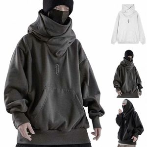 men Autumn Turtleneck Hoodie Solid Color High Collar Hooded Korean Harajuku Men Sweatshirts Hip Hop Streetwear Men Clothing 2024 54I5#