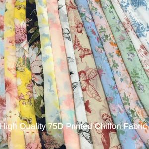 Tyg Chiffon Fabric Tryckt av mätaren för klädklänningar Sy 75d Summer Chinese Cloth Floral Soft Drape Highquality Flowers