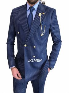 2024 vestito da uomo 2 pezzi vestito a righe doppio petto abiti per la cerimonia nuziale dello sposo Groomsmen High-End Busin Abbigliamento casual k0Jj #