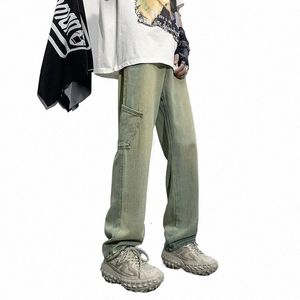 2023 y2k fi side pocket bagy new jeans kpop pants men Clothing Vintage Straight韓国のカジュアルデニムズボンROPA HOMBRE F8WG＃