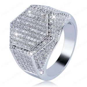 Hexagon Ring For Men Top Quality Trendy HipHop Jewelry 18K Gold Plated Bling Ice Out CZ Hip Hop Rings263T